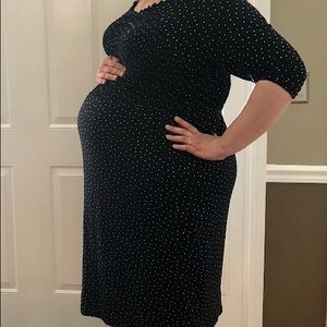 Navy & White Polka Dot Plus Size Maternity Dress w/ Ruched Bodice